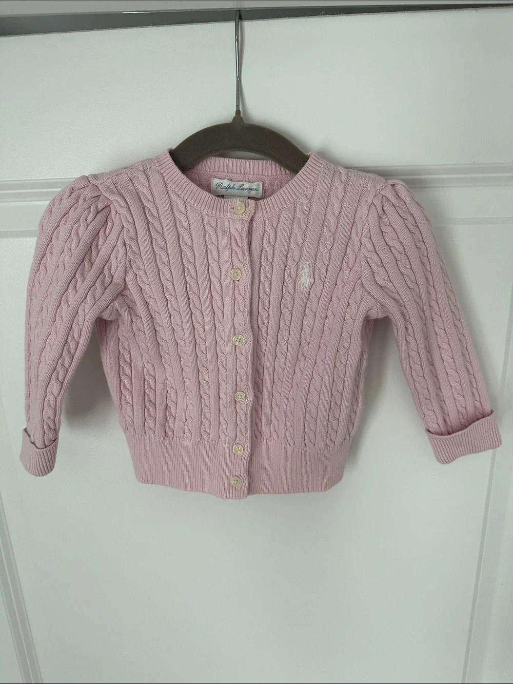 Ralph Lauren Light Pink Cable-Knit Baby Cardigan 12 Month